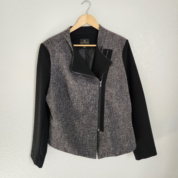 Women's XL Black Gray Asymmetrical Zip Career Church Blazer Jacket - Picture 2 of 6